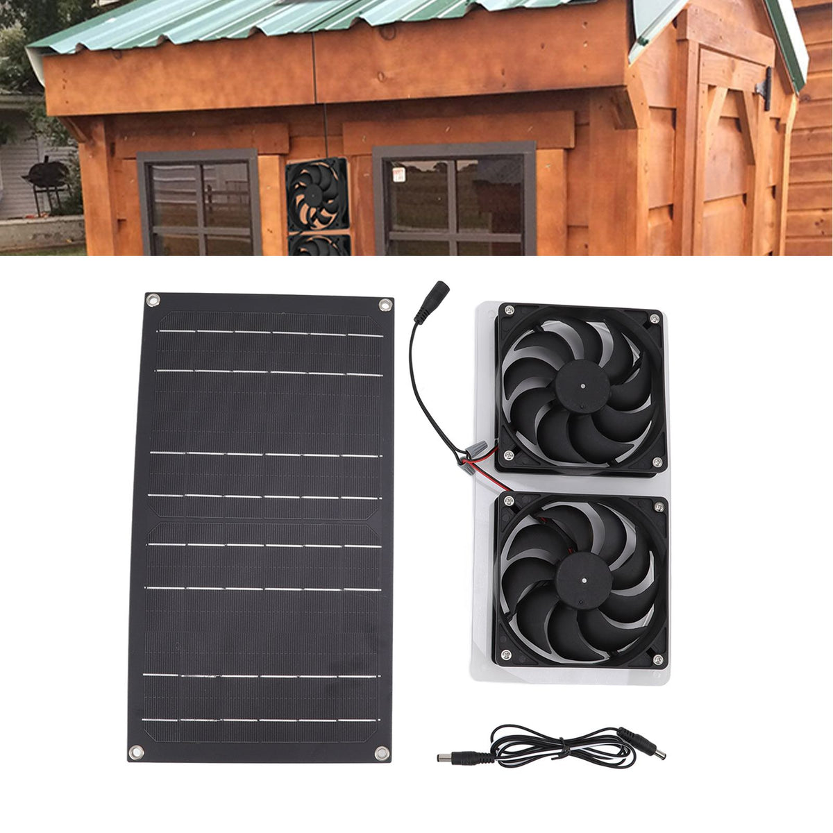 Solar Panel Fan Kit 100W Dual Fans IP67 Waterproof Low Noise Wide Application Solar Powered Fan For Pet House Hut