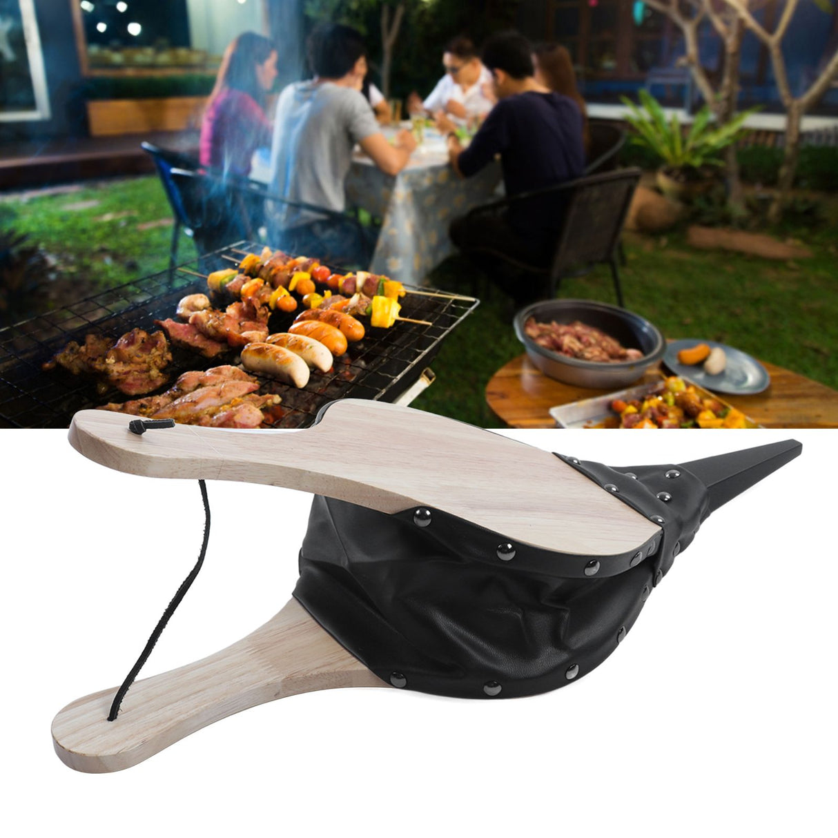 Fireplace Bellow Manual Operation Durable Solidwood Heatproof Leather Widely Used Fire Blower for BBQ Camping Fireplace