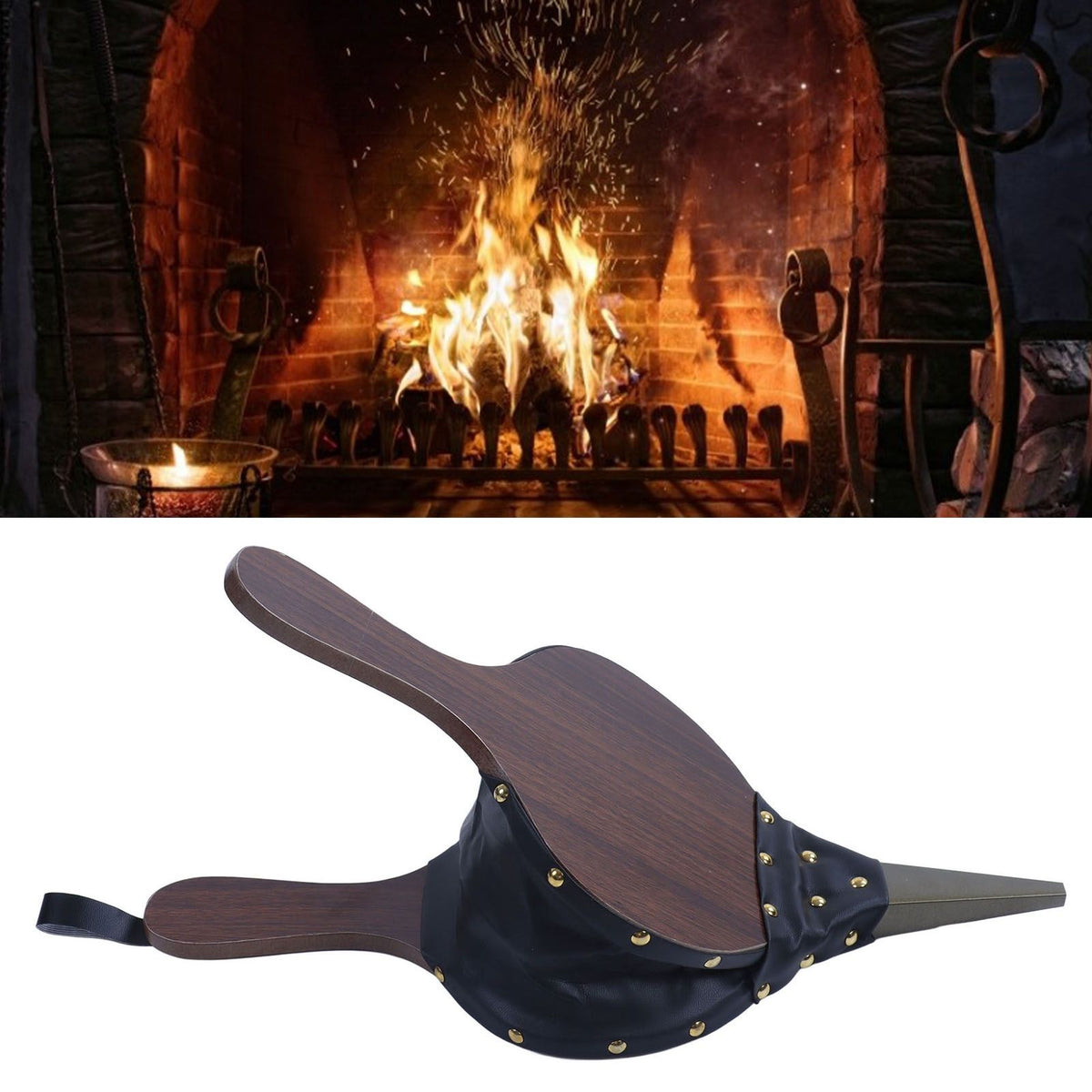 Fireplace Bellow Manual Wooden Fireplace Blower Fire Pit Tools Housewarming Gift for Outdoor Barbecue Cookout