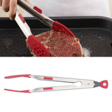 Food Tong Thickened 304 Stainless Steel Anti Slip Corrosion Resistant Barbecue Tongs for Restaurant Kitchen Baking Red