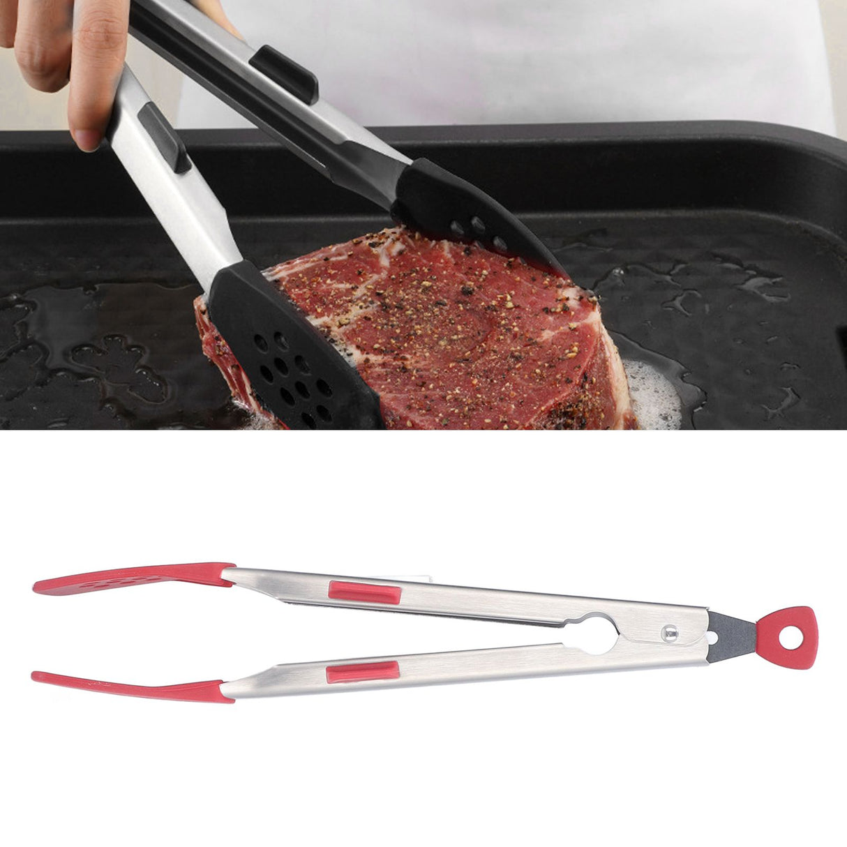 Food Tong Thickened 304 Stainless Steel Anti Slip Corrosion Resistant Barbecue Tongs for Restaurant Kitchen Baking Black