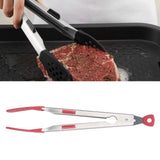 Food Tong Thickened 304 Stainless Steel Anti Slip Corrosion Resistant Barbecue Tongs for Restaurant Kitchen Baking Black