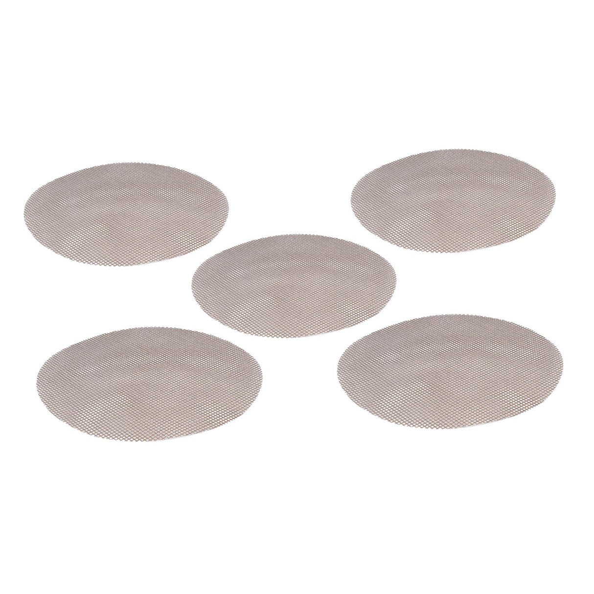 5Pcs High Temperature Resistant Barbecue Round Mat Reusable Non Stick BBQ Grill Grid Slice Pizza Mat 36cm Diameter Brown