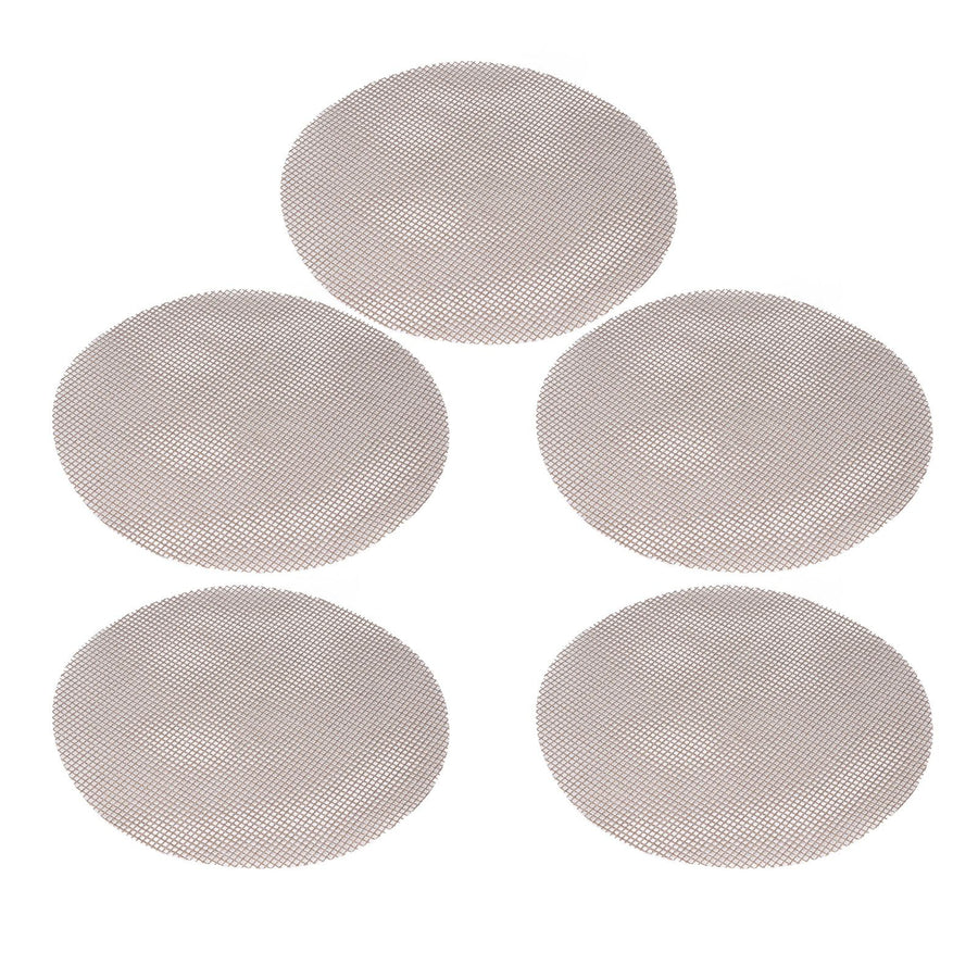 5Pcs High Temperature Resistant Barbecue Round Mat Reusable Non Stick BBQ Grill Grid Slice Pizza Mat 36cm Diameter Brown