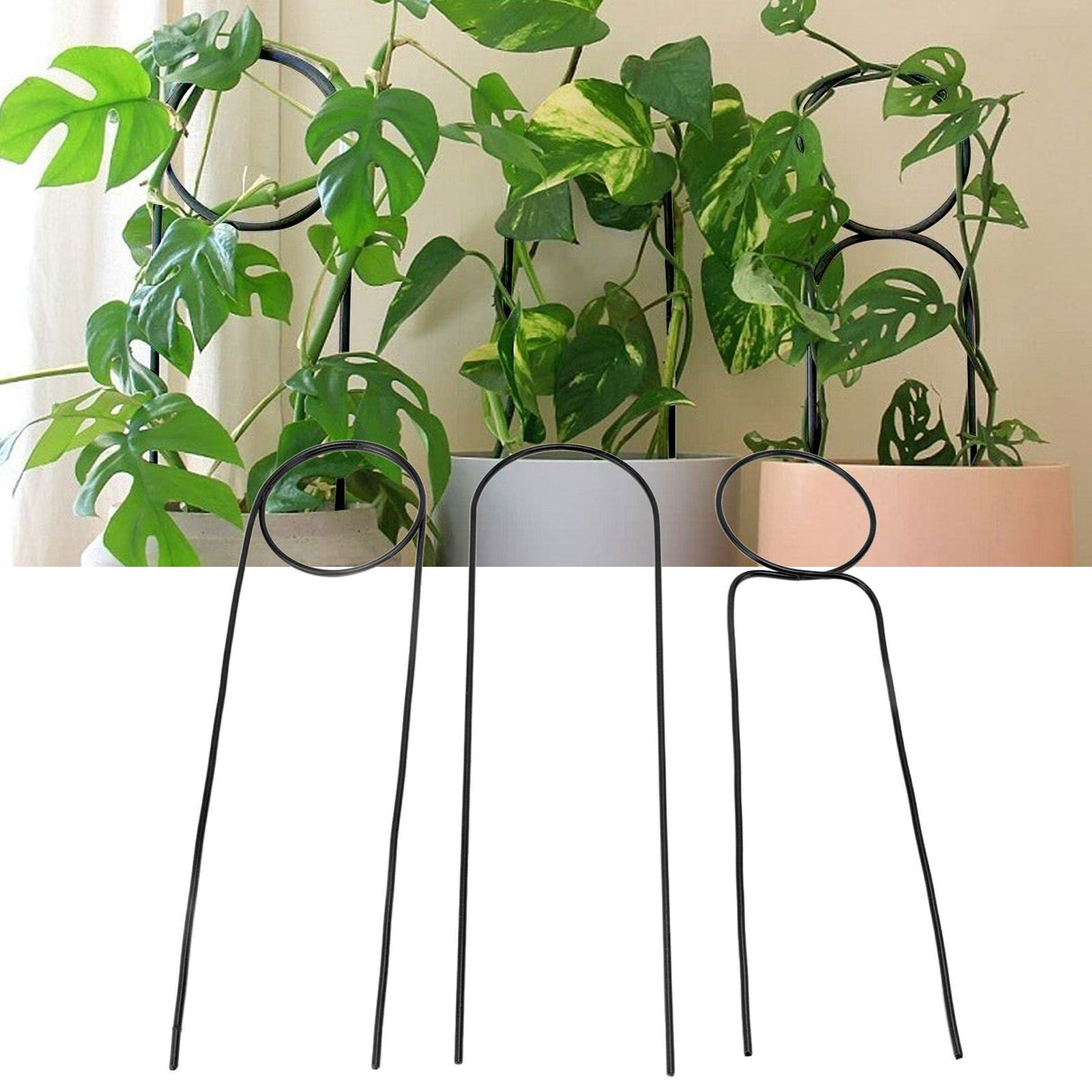 3 Pcs Plant Trellis 40cm Wrought Iron Metal Plant Climbing Trellis Indoor Green Plant Potted Flower Arrangement Bracket Black