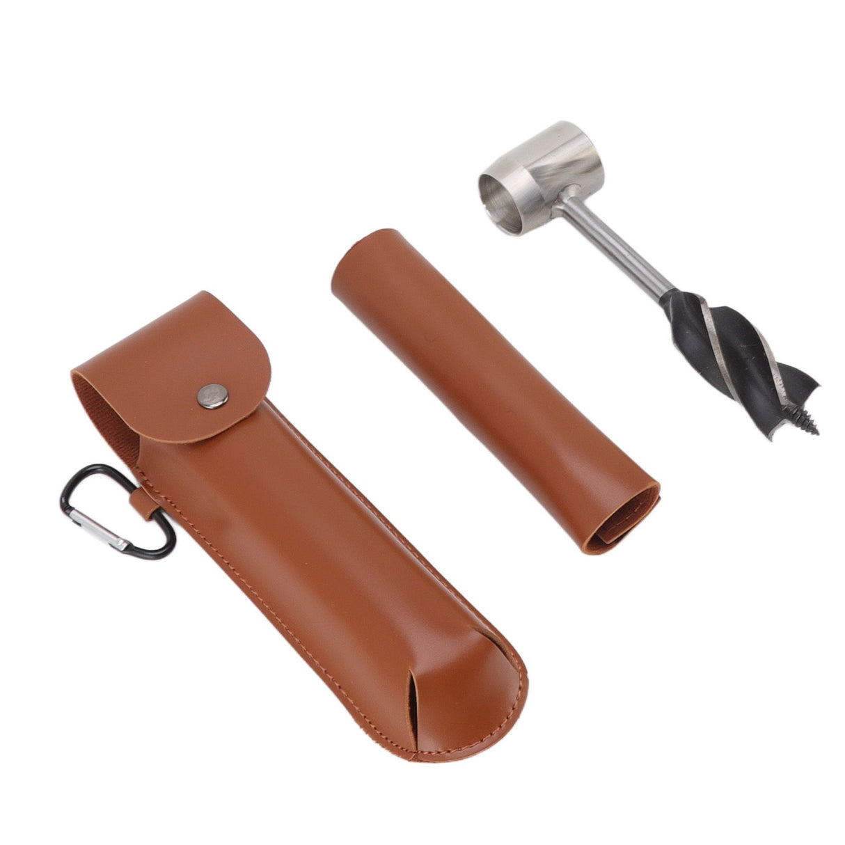 Manual Wood Auger Wrench Hand Survival Auger Wrench Multifunctional Woodworking Punch Tools Brown PU Leather Case
