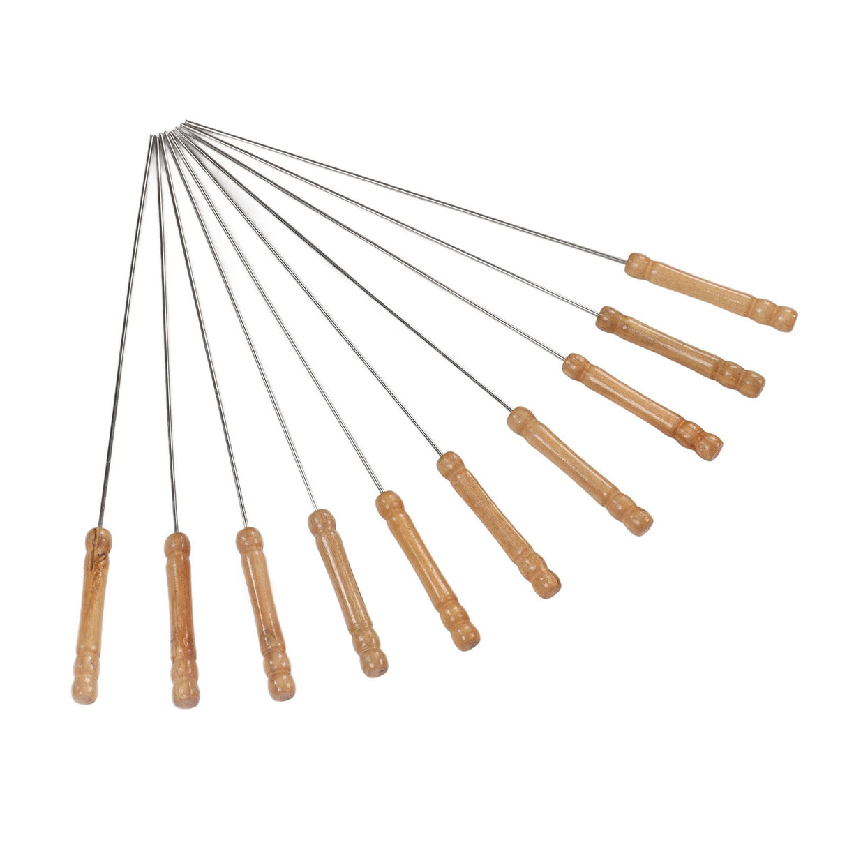 10pcs Barbecue Skewers Wooden Handle Stainless Steel BBQ Kabob Sticks for Outdoor Barbecue 11.8in