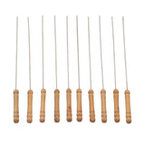 10pcs Barbecue Skewers Wooden Handle Stainless Steel BBQ Kabob Sticks for Outdoor Barbecue 11.8in - 45-Degree Angle