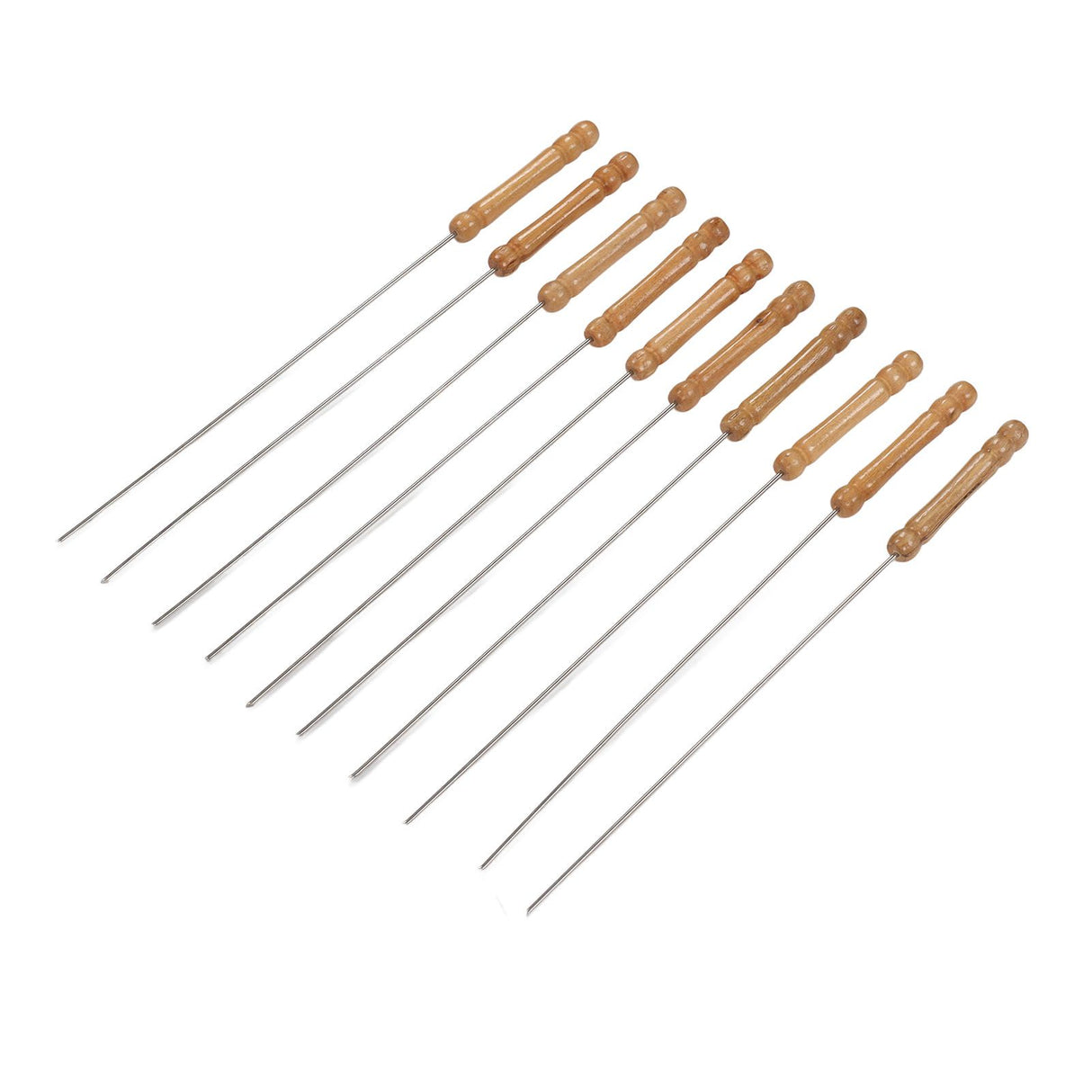 10pcs Barbecue Skewers Wooden Handle Stainless Steel BBQ Kabob Sticks for Outdoor Barbecue 11.8in