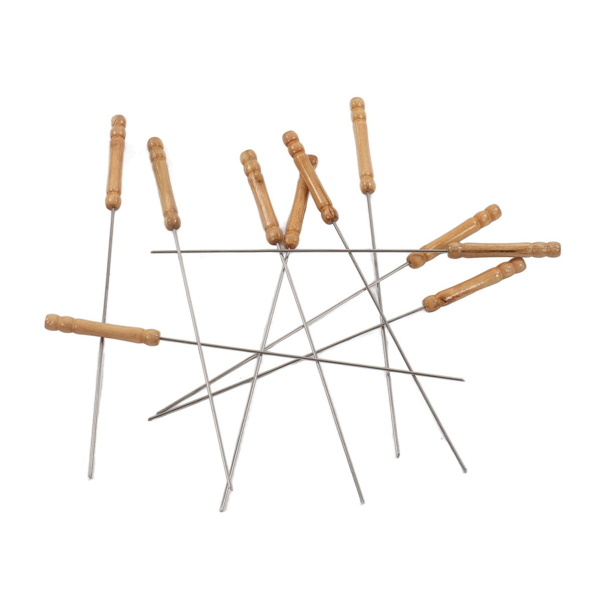 10pcs Barbecue Skewers Wooden Handle Stainless Steel BBQ Kabob Sticks for Outdoor Barbecue 11.8in