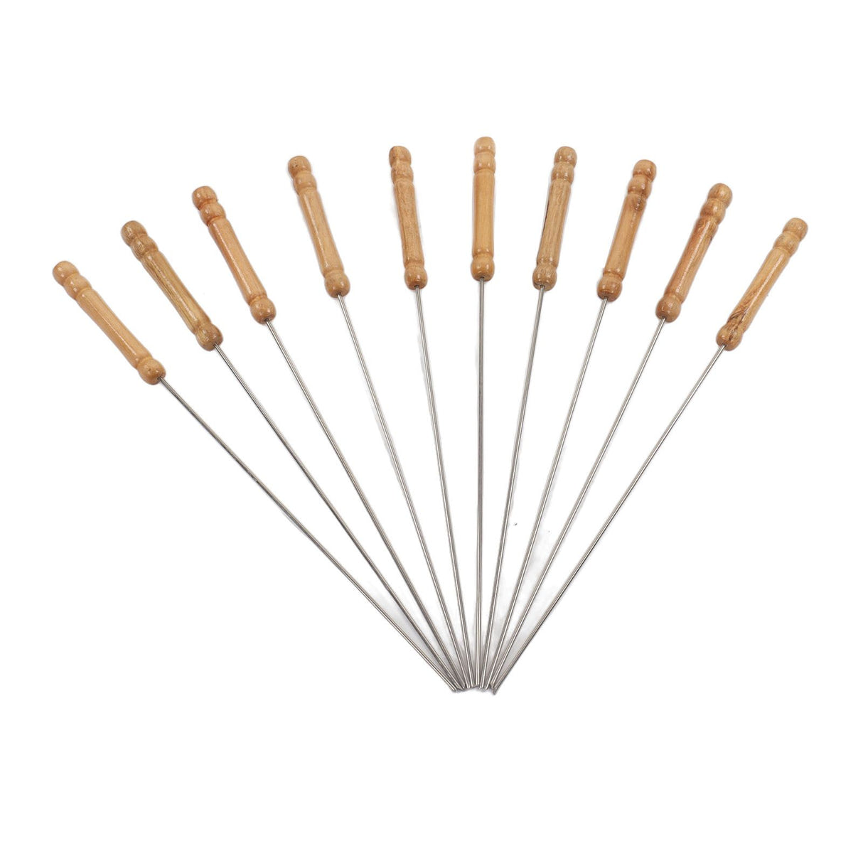 10pcs Barbecue Skewers Wooden Handle Stainless Steel BBQ Kabob Sticks for Outdoor Barbecue 11.8in