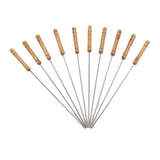 10pcs Barbecue Skewers Wooden Handle Stainless Steel BBQ Kabob Sticks for Outdoor Barbecue 11.8in