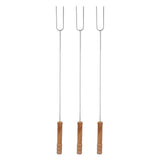 3Pcs Barbecue Forks Multifunctional Stainless Steel Roasting Stick with Beech Wood Handle for Outdoor BBQ Camping 47.2cm