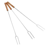 3Pcs Barbecue Forks Multifunctional Stainless Steel Roasting Stick with Beech Wood Handle for Outdoor BBQ Camping 47.2cm - Front View