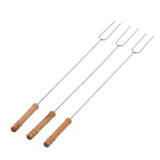 3Pcs Barbecue Forks Multifunctional Stainless Steel Roasting Stick with Beech Wood Handle for Outdoor BBQ Camping 47.2cm