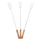 3Pcs Barbecue Forks Multifunctional Stainless Steel Roasting Stick with Beech Wood Handle for Outdoor BBQ Camping 47.2cm - Top-Down View