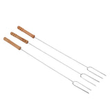 3Pcs Barbecue Forks Multifunctional Stainless Steel Roasting Stick with Beech Wood Handle for Outdoor BBQ Camping 47.2cm