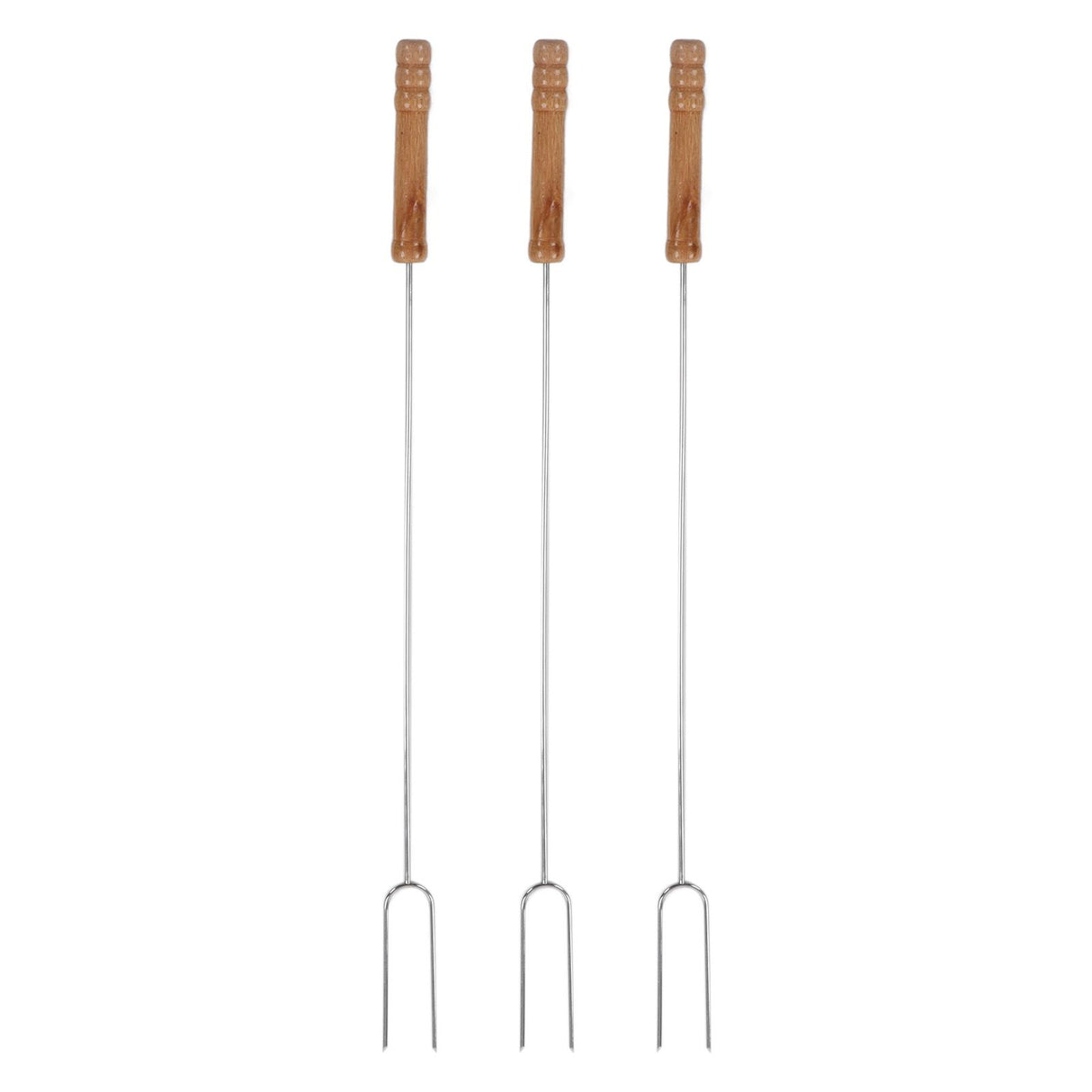 3Pcs Barbecue Forks Multifunctional Stainless Steel Roasting Stick with Beech Wood Handle for Outdoor BBQ Camping 47.2cm