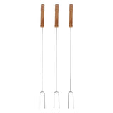 3Pcs Barbecue Forks Multifunctional Stainless Steel Roasting Stick with Beech Wood Handle for Outdoor BBQ Camping 47.2cm - Close-Up Angle