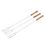 3Pcs Barbecue Forks Multifunctional Stainless Steel Roasting Stick with Beech Wood Handle for Outdoor BBQ Camping 47.2cm