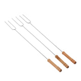 3Pcs Barbecue Forks Multifunctional Stainless Steel Roasting Stick with Beech Wood Handle for Outdoor BBQ Camping 47.2cm