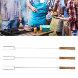 3Pcs Barbecue Forks Multifunctional Stainless Steel Roasting Stick with Beech Wood Handle for Outdoor BBQ Camping 47.2cm