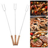 3Pcs Barbecue Forks Multifunctional Stainless Steel Roasting Stick with Beech Wood Handle for Outdoor BBQ Camping 47.2cm