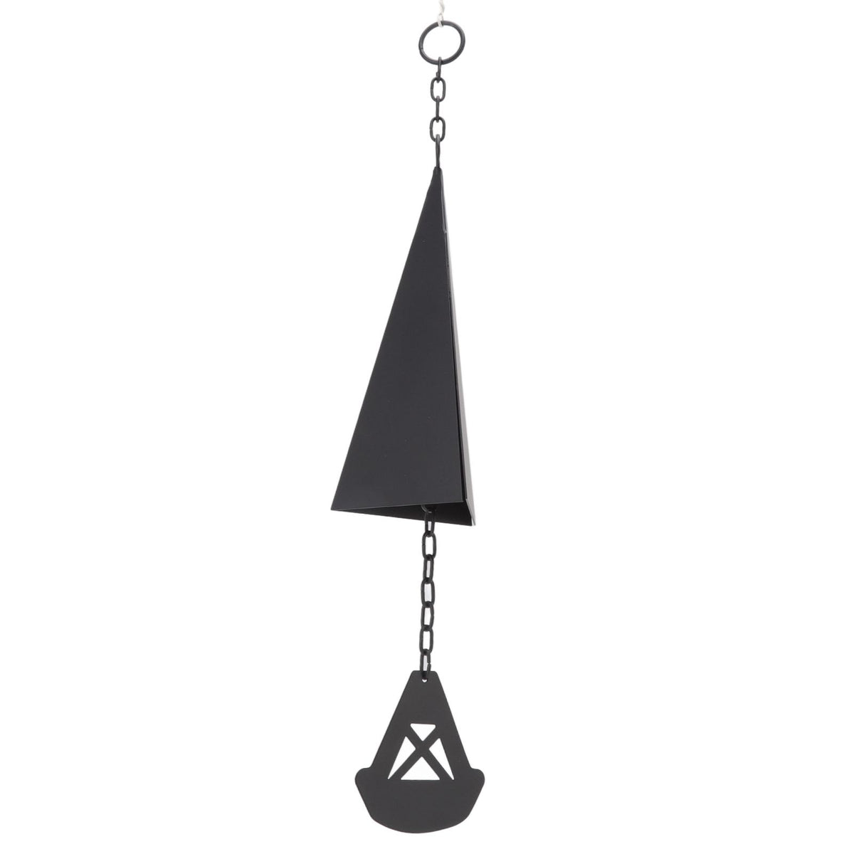 Triangular Wind Chimes Courtyard Bell Pendant Home Decoration Iron Black with Hanging Ring for Garden