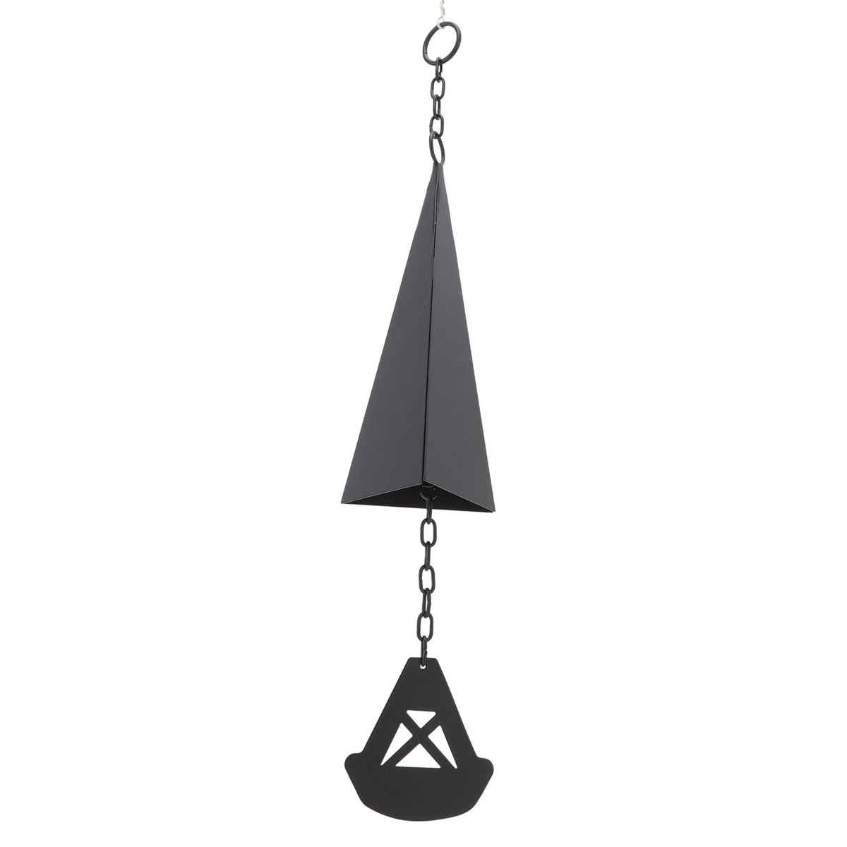 Triangular Wind Chimes Courtyard Bell Pendant Home Decoration Iron Black with Hanging Ring for Garden
