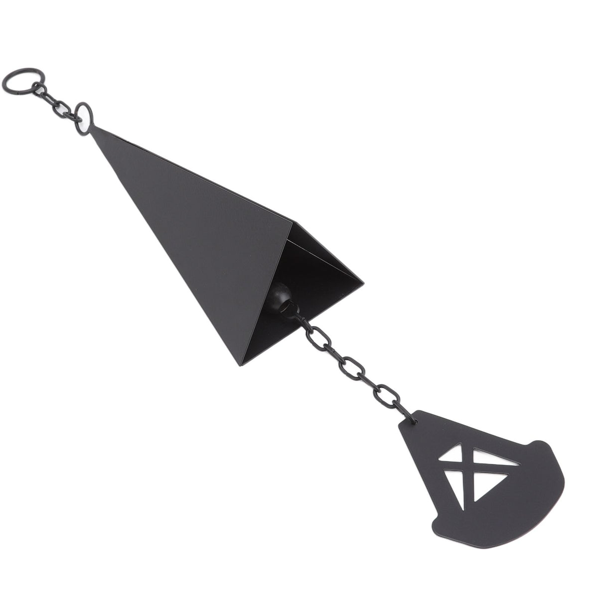 Triangular Wind Chimes Courtyard Bell Pendant Home Decoration Iron Black with Hanging Ring for Garden