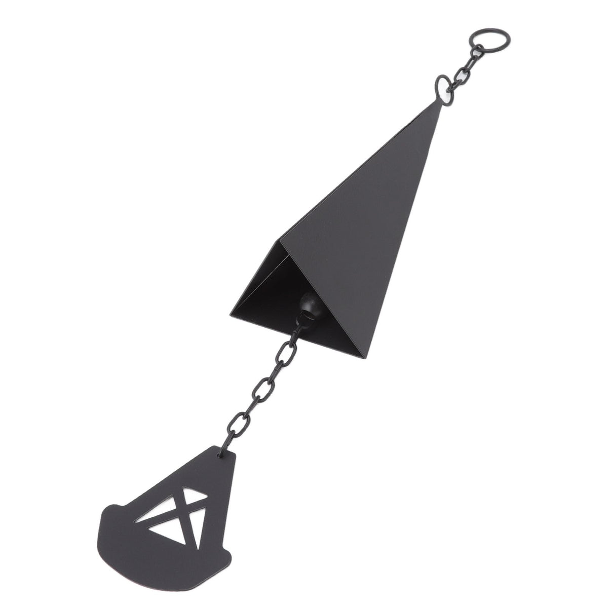 Triangular Wind Chimes Courtyard Bell Pendant Home Decoration Iron Black with Hanging Ring for Garden
