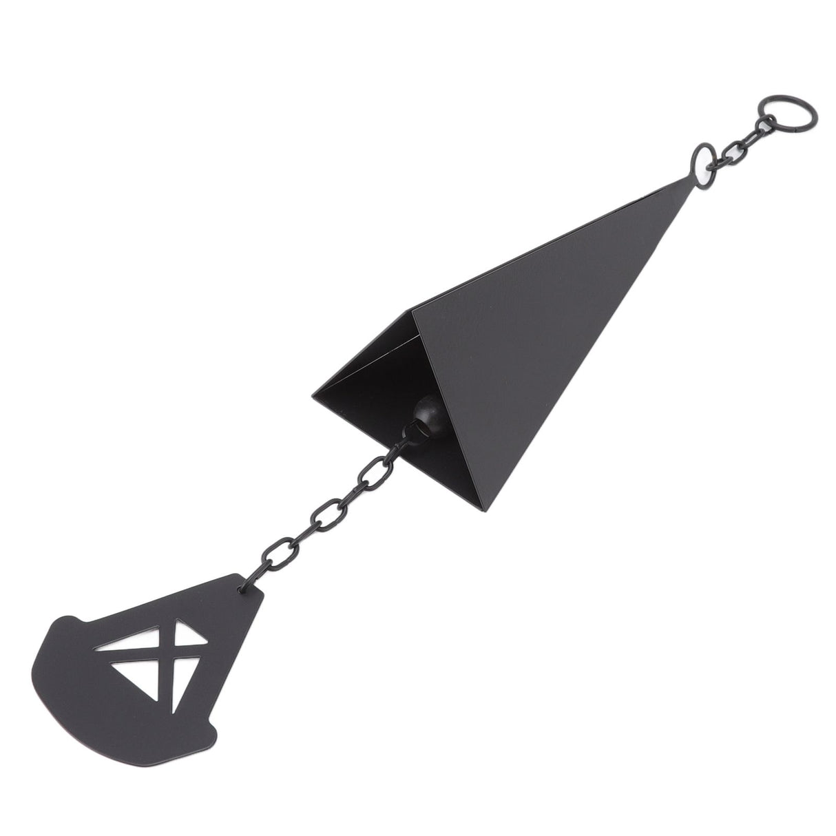 Triangular Wind Chimes Courtyard Bell Pendant Home Decoration Iron Black with Hanging Ring for Garden