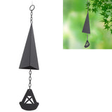 Triangular Wind Chimes Courtyard Bell Pendant Home Decoration Iron Black with Hanging Ring for Garden