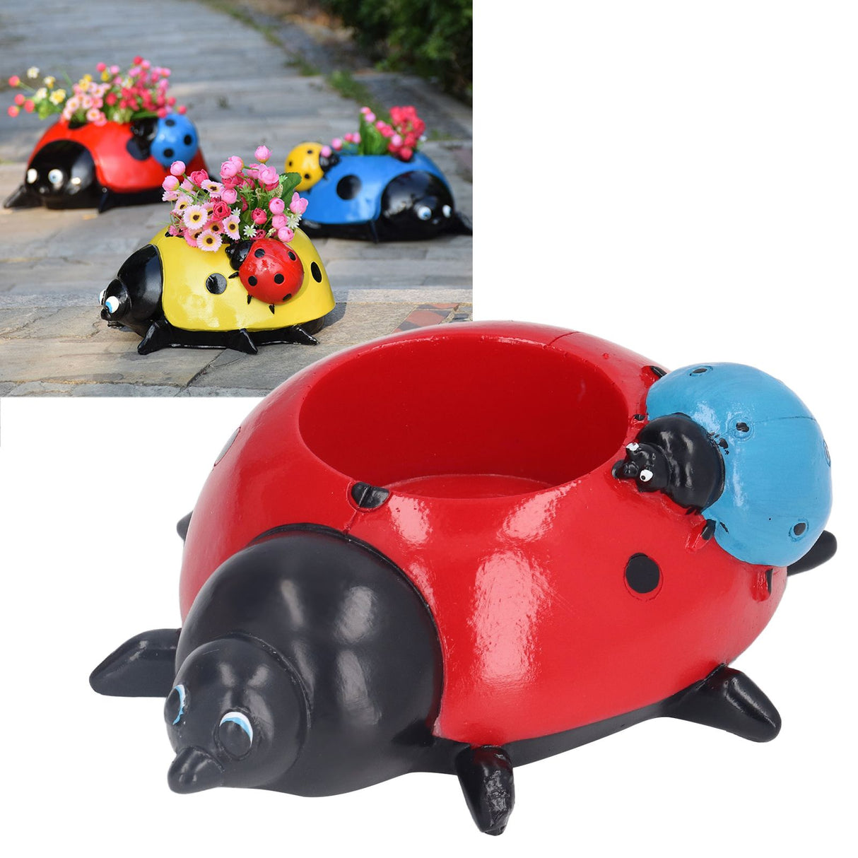Ladybugs Flower Pot Simulation Cute Resin Animal Succulent Plant Container for Garden Decorations W93