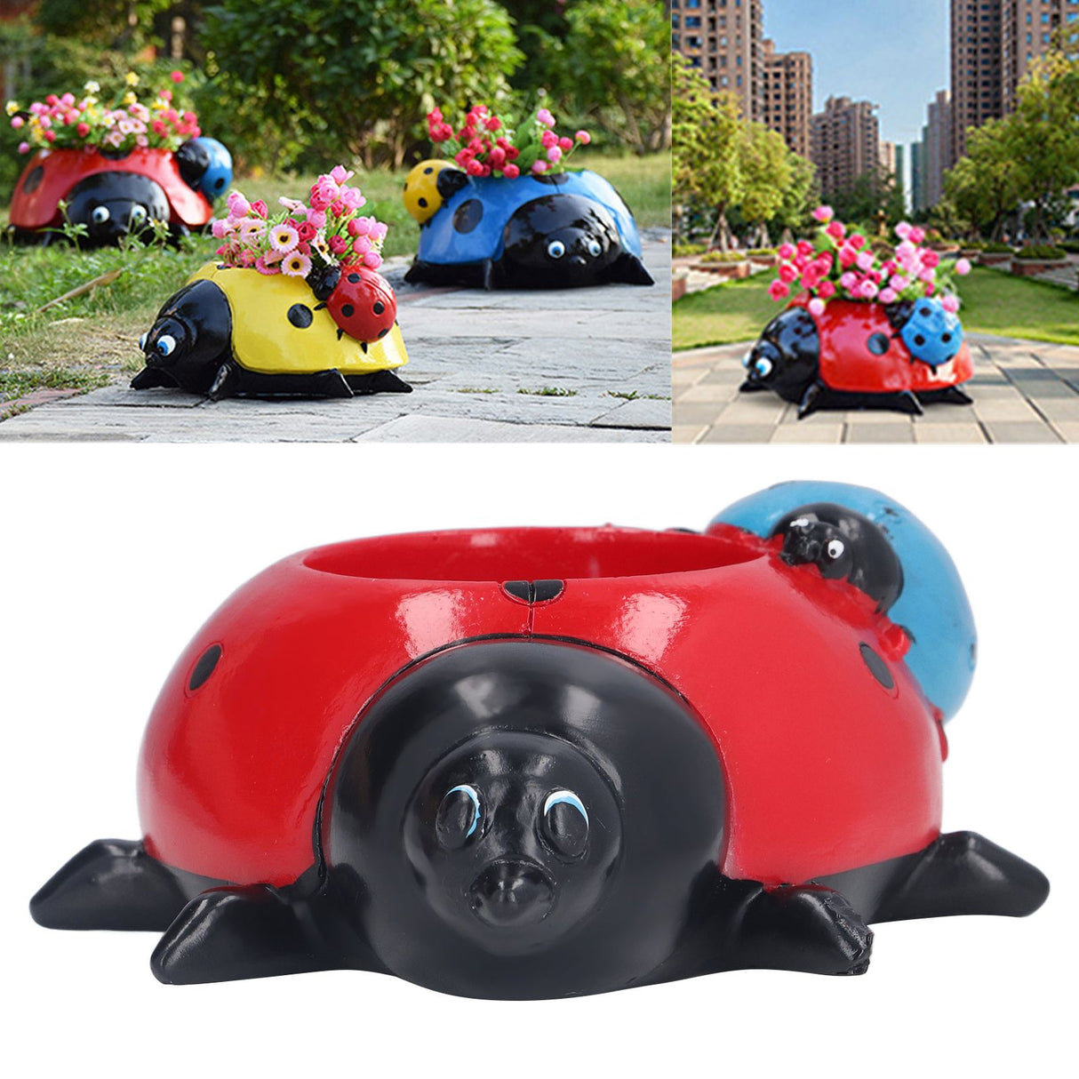Ladybugs Flower Pot Simulation Cute Resin Animal Succulent Plant Container for Garden Decorations W93