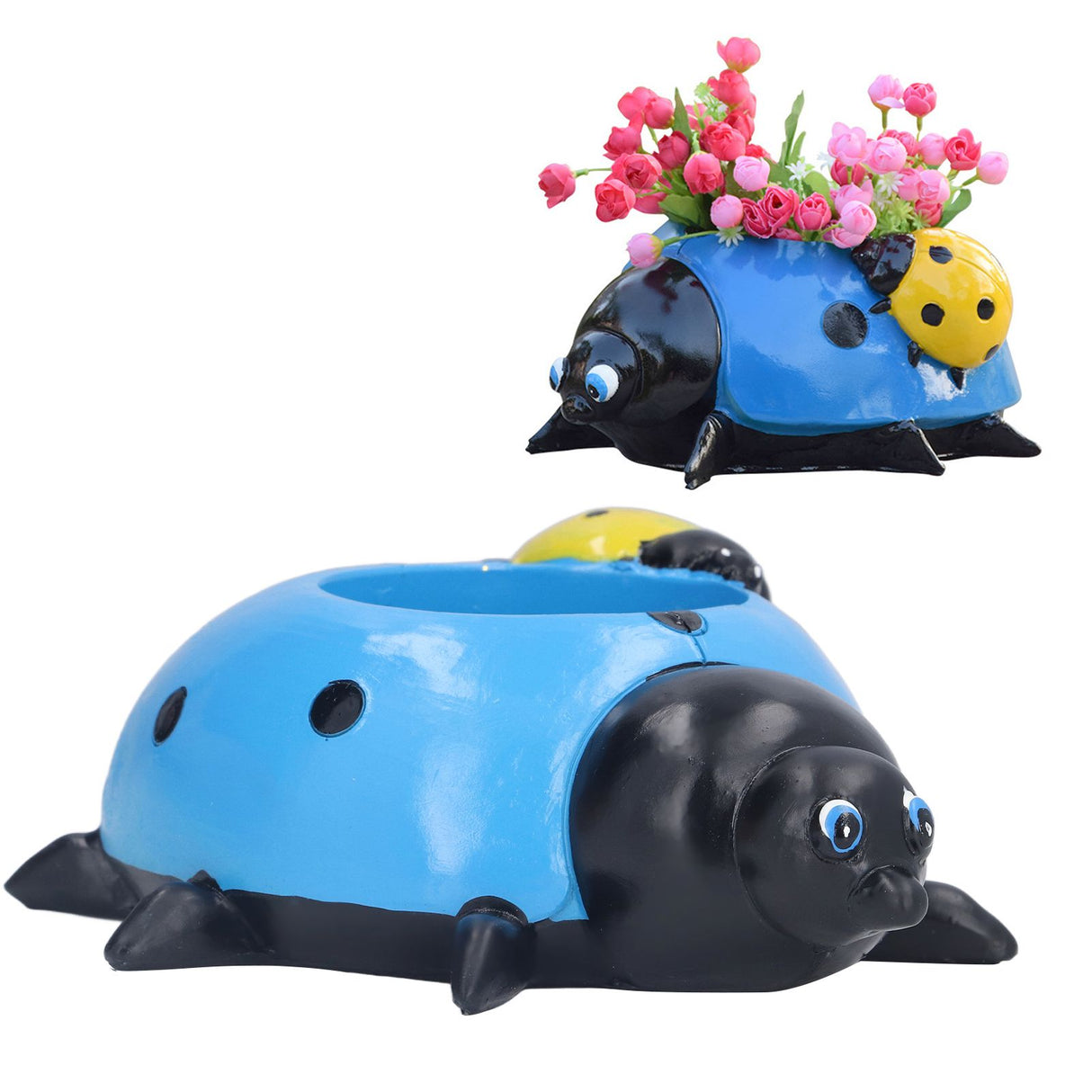 Ladybugs Flower Pot Simulation Cute Resin Animal Succulent Plant Container for Garden Decorations W95