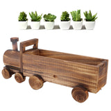 Wooden Flower Pot Cartoon Train Shape Good Ventilation Succulent Flower Pot Decoration for Garden Home Office - Extra Image