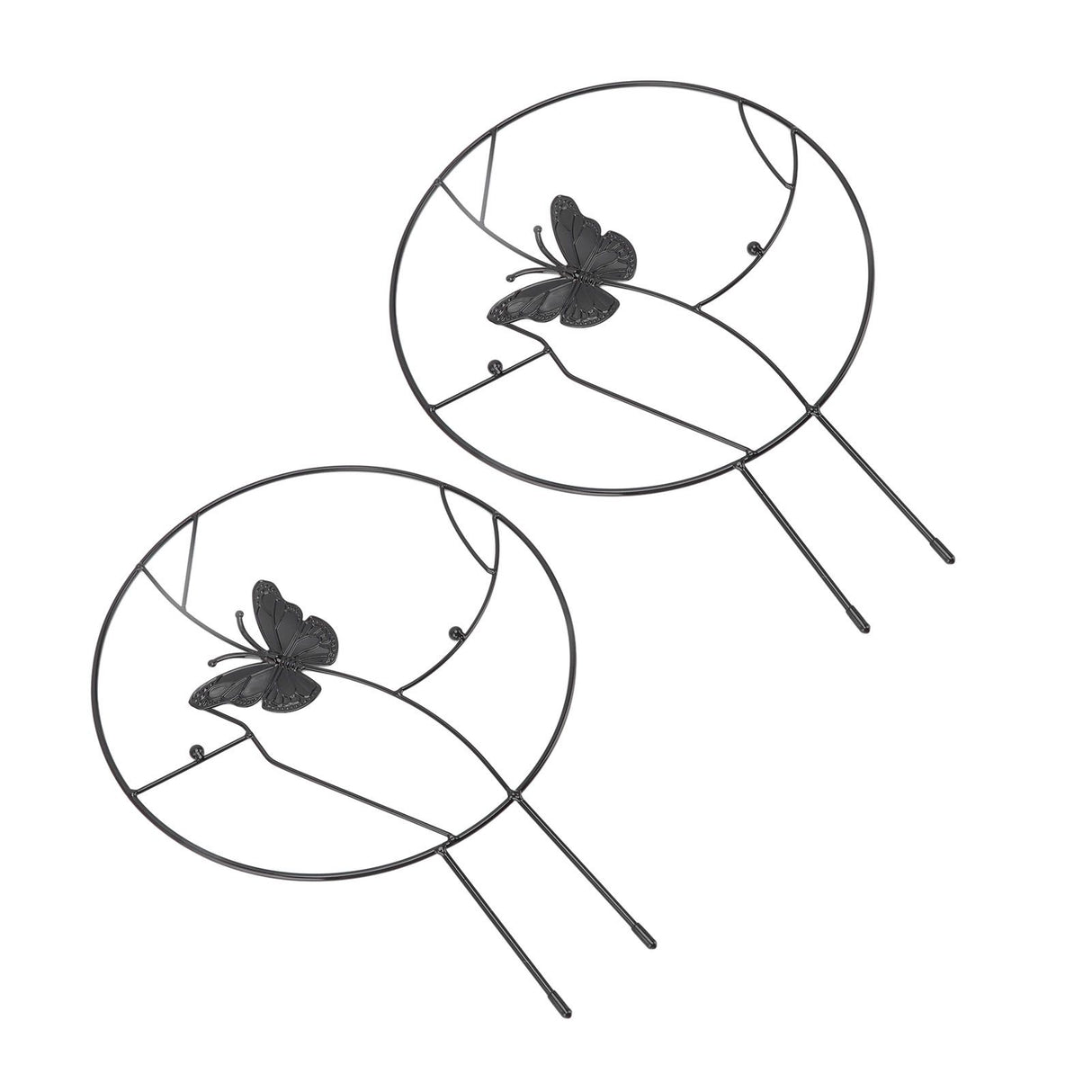 2PCS Flower Plant Support Stand Iron Climbing Frame for Home Garden Round Ring Design Black