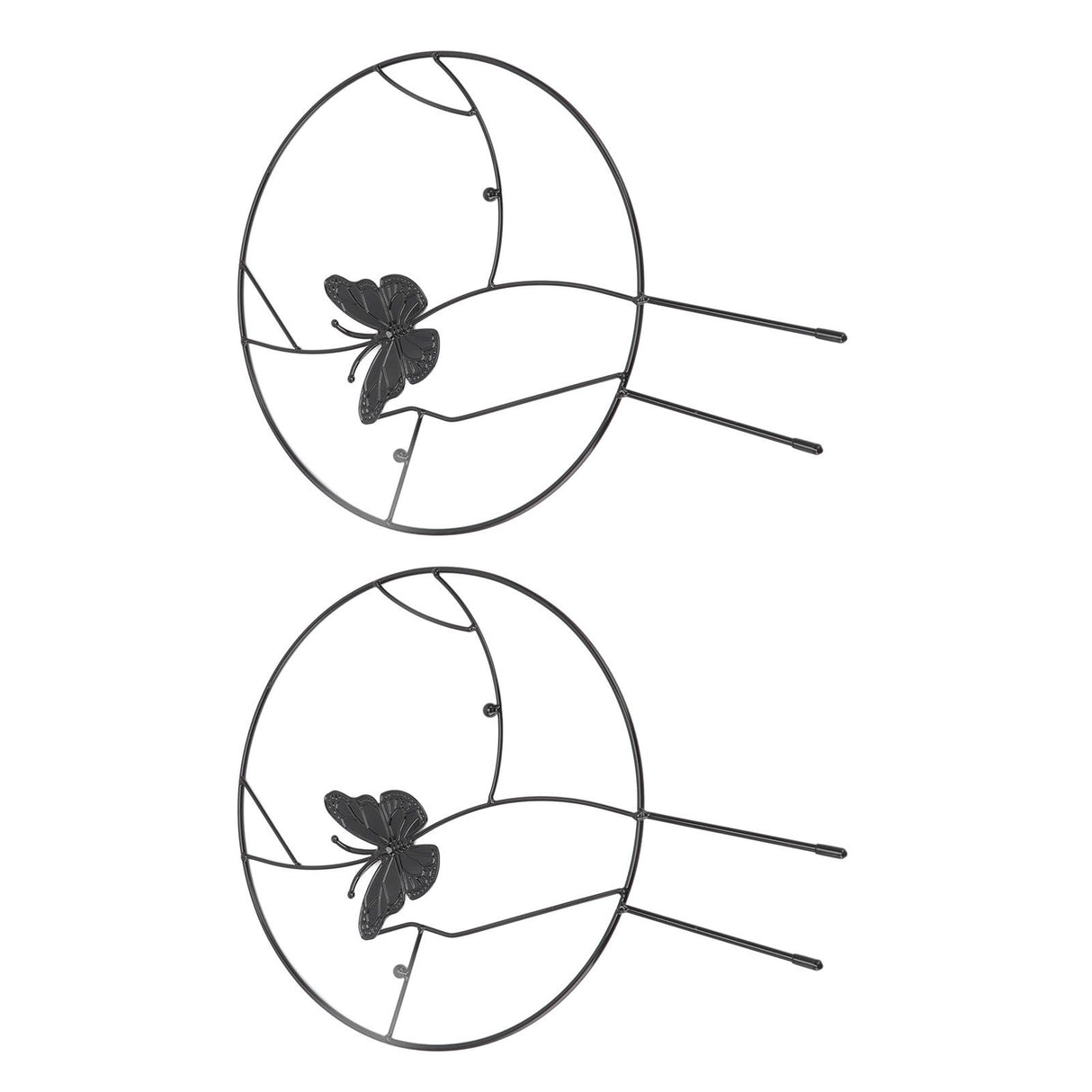 2PCS Flower Plant Support Stand Iron Climbing Frame for Home Garden Round Ring Design Black