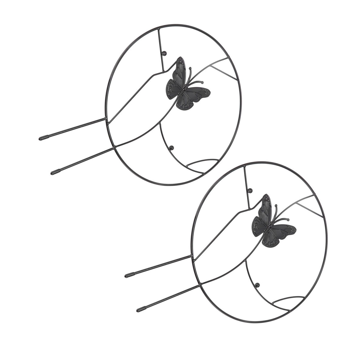 2PCS Flower Plant Support Stand Iron Climbing Frame for Home Garden Round Ring Design Black