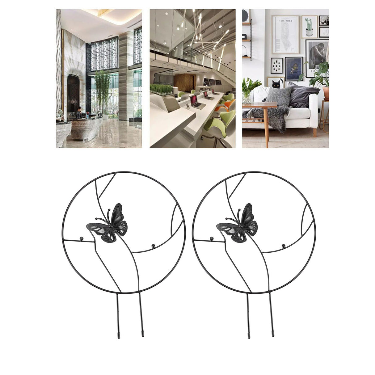 2PCS Flower Plant Support Stand Iron Climbing Frame for Home Garden Round Ring Design Black