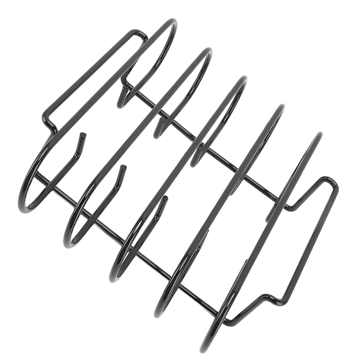 Rib Rack 4 Rows Capacity Compact Portable Iron Material Black Durable Reusable Barbecue Standing Rib Rack for Camping