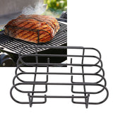 Rib Rack 4 Rows Capacity Compact Portable Iron Material Black Durable Reusable Barbecue Standing Rib Rack for Camping