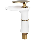 G1/2 Bathroom Faucet Washing Basin Bathroom Sink Tap Waterfall Single Hole Faucet for House Office BuildingWhite and Gold Short Style with Golden Handle