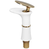 G1/2 Bathroom Faucet Washing Basin Bathroom Sink Tap Waterfall Single Hole Faucet for House Office BuildingWhite and Gold Short Style with Golden Handle - Top-Down View