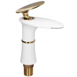 G1/2 Bathroom Faucet Washing Basin Bathroom Sink Tap Waterfall Single Hole Faucet for House Office BuildingWhite and Gold Short Style with Golden Handle
