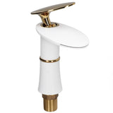 G1/2 Bathroom Faucet Washing Basin Bathroom Sink Tap Waterfall Single Hole Faucet for House Office BuildingWhite and Gold Short Style with Golden Handle