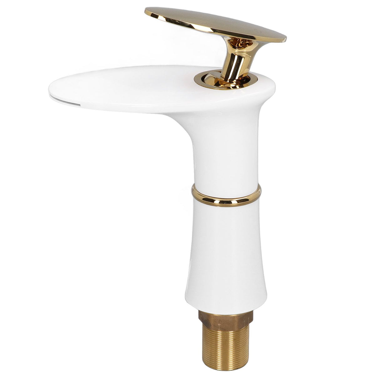 G1/2 Bathroom Faucet Washing Basin Bathroom Sink Tap Waterfall Single Hole Faucet for House Office BuildingWhite and Gold Short Style with Golden Handle