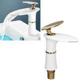 G1/2 Bathroom Faucet Washing Basin Bathroom Sink Tap Waterfall Single Hole Faucet for House Office BuildingWhite and Gold Short Style with Golden Handle - Extra Image
