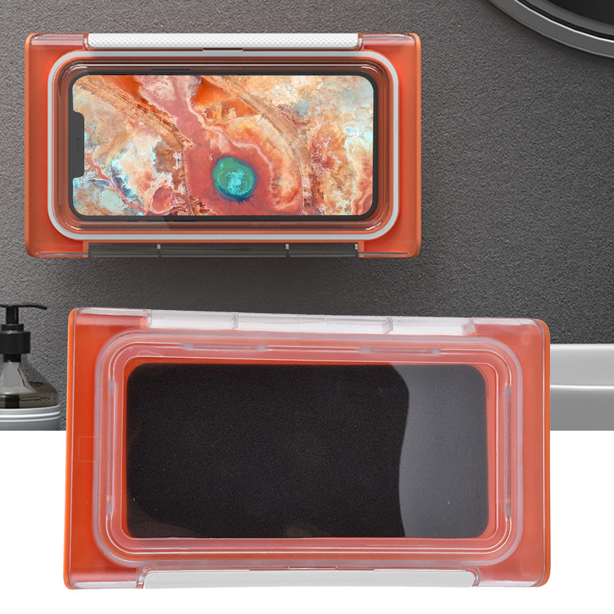 Shower Phone Holder Waterproof Bathroom Phone Box 360 Degree Rotation Wall Mounted Phone CaseOrange